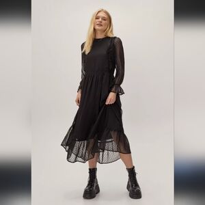 High neck midi Dobby dress